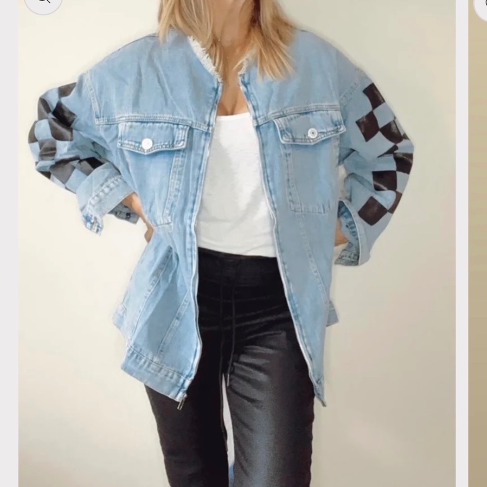 Zip-Up Denim Jacket Checkered - image 1